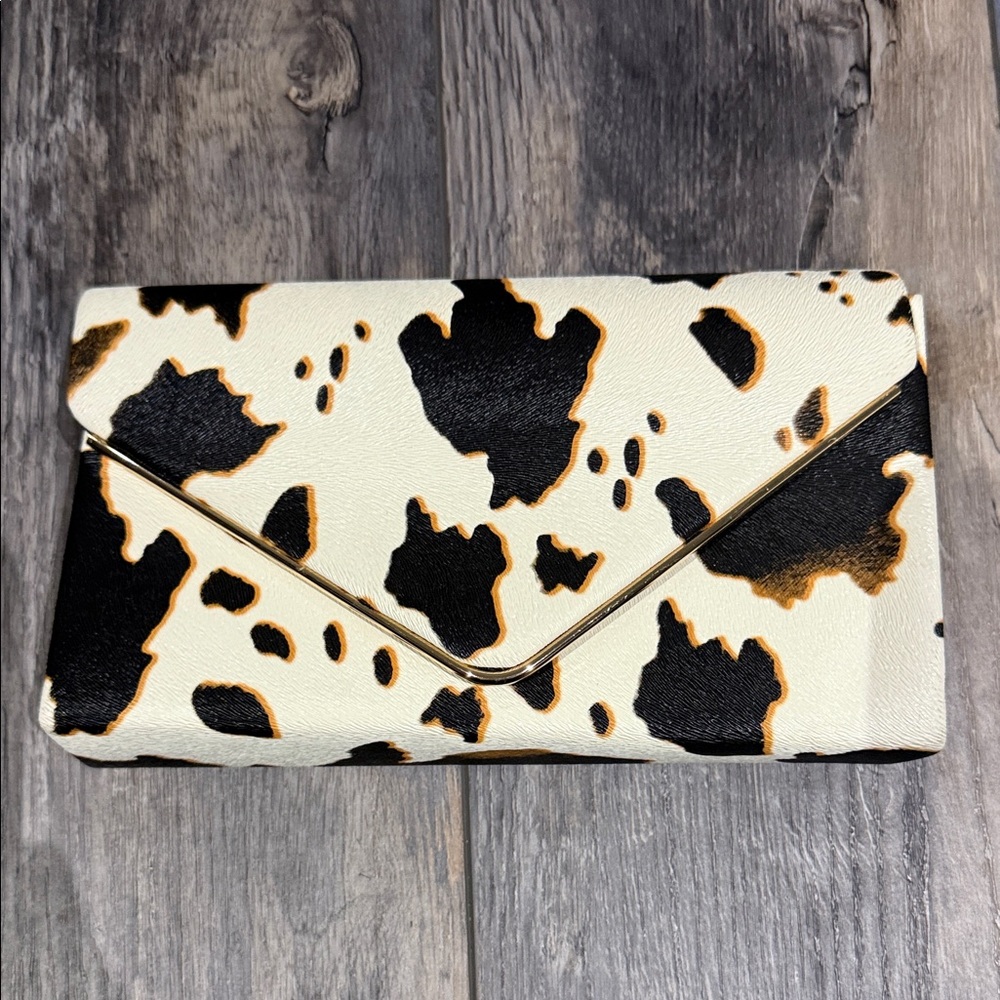 Cow Print Women's Clutch Vegan Leather with cow hide texture New never used